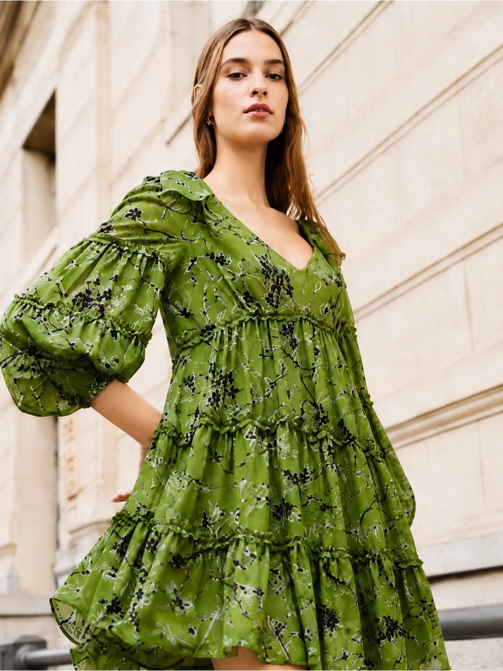 Cinq à Sept Vicky Fennel Multi Floral Ruffle Mini Dress Size 2